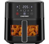 Chefman Friggitrice ad aria calda compatta da 5,7 l, con tecnologia Hi-Fry, finestra di visualizzazione, controlli touch, rivestimento antiaderente e lavabile in lavastoviglie, colore nero