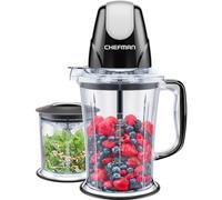 CHEFMAN Robot da cucina e frullatore portatile 2 in 1 con motore da 400 W, sistema di lame a 2 livelli, tritaghiaccio - Frullati, puree, verdure tritate - Vasi grandi e piccoli, funzione impulso