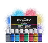 Chefmaster - Kit aerografo - Colorante alimentare aerografo - Confezione da 8 - Colori vivaci per sfumare - Funziona con qualsiasi strumento aerografo, ottiene effetti e disegni sorprendenti - Colore