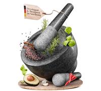 ChefSofi Set di mortaio e pestello extra large da 20,3 cm, capacità 5 tazze, esterno nero lucido, un enorme mortaio e due pestelli: 21,6 cm e 16,5 cm