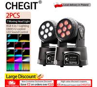 CHEGIT 2PCS 7LED Mini Moving Head Wash Lights RGBW DMX512 Sound Control Auto Mode Rotating Stage Lighting Fixture for Disco Bar Club Party KTV Wedding DJ Live Event Professional Party Effect Lamps
