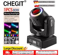 CHEGIT 80W RGB Moving Head Gobo Light 8 Optional Gobos Patterns Auto Run Sound Activated DMX512 Control No Remote Professional Stage Beam Lighting for DJ Disco Bar Club Wedding KTV Indoor Party Home