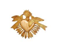 chehoma Ex-voto con Uccelli e Cuore, Dorato, in metallo con bella Patina Antica, Collezione Ex-voto, 23 cm x 27 cm