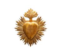 CHEHOMA Ex-voto cuore dorato ornato con fiamma e incisioni dimensioni 23 x 20.50 cm