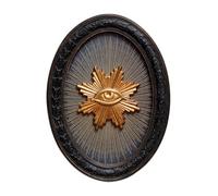 chehoma Ex-voto, Occhio di protezione radiante, telaio nero arabesco, lavorazione accurata, 18 x 13 x 1,5 cm