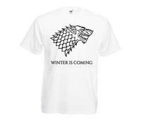 CHEIDEASTORE T-Shirt Maglietta Got Trono di Spade Winter IS Coming Uomo (Large, Bianco)