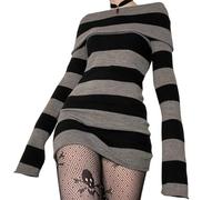 CheJooe Abiti gotici da donna a maniche lunghe con spalle scoperte mini abito lavorato a maglia Y2k anni '90 E-Girl retrò grunge abiti corti, Nero , S