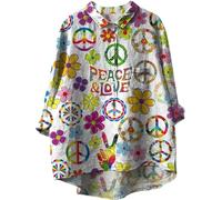 CheJooe Top taglie forti da donna moda cotone lino stampa floreale camicie casual manica lunga collo risvolto camicetta autunno abbottonatura allentata t-shirt, 5#bianco, S