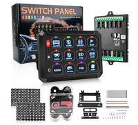 Chelhead Pannello di controllo 12 Gang 12 V/24 V con relè e LED blu | Interruttori multifunzionali con modalità basculante, momentaneo, flash e strobo per auto, camion, barca e SUV