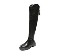 Chelsea Boots - Stivali invernali da donna con plateau e plateau, foderati, eleganti, con chiusura lampo, punta tonda, in pelle, antiscivolo, per l'inverno, Nero , 37 EU