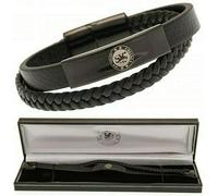 Chelsea FC Nero IP Pelle Bracciale CFC Crest Piastra Doppio Design Regalo Boxed
