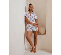 Chelsea Peers - Completo in cotone con stampa di conchiglie composto da pantaloncini e top a maniche corte con rever-Bianco 42
