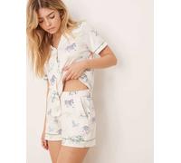 Chelsea Peers - Completo in poliestere con stampa con animali stile safari composto da pantaloncini e camicia a maniche corte con rever-Bianco 48