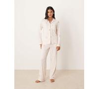 Chelsea Peers - Pigiama a maniche lunghe in poliestere con stampa di stelle tono su tono e colletto a rever-Neutro 40