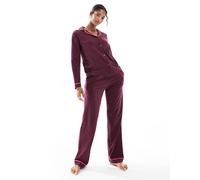 Chelsea Peers - Pigiama in cotone con stampa "Good Night" con top a maniche lunghe con rever-Rosso 50