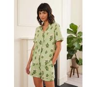 Chelsea Peers - Pigiama in poliestere con stampa di cactus con camicia a maniche corte e rever e pantaloncini-Verde 40