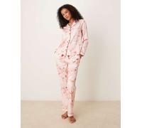 Chelsea Peers - Pigiama in raso a maniche lunghe con rever e stampa di letterine a Babbo Natale-Rosa 38