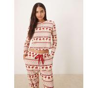 Chelsea Peers - Pigiama natalizio con maglia serafino e pantaloni multicolore con motivo Fair Isle e orsetti 44