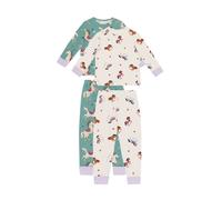Chelsea Peers Set pigiama lungo per bambini Chelsea Peers, confezione da due pezzi, in cotone, con stampa a righe e cavalli della giostra. 8692cm verde