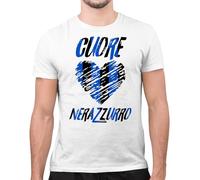 CHEMAGLIETTE! Maglietta Divertente Uomo - T-Shirt Divertenti con Stampa Spiritosa e Simpatica - Regalo Originale, Maglia con Scritte Ironiche - Grafica Tifosi - Cuore Nerazzurro, Bianco, M