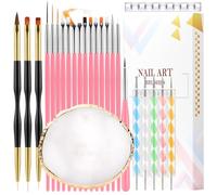 CHEMAILON Set di 25 pennelli per nail art, tavolozza, supporto e penna in silicone acrilico a 2 vie, per nail art fai da te e casa