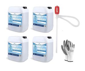 CHEMICA SOLUTIONS Acqua Bidistillata Pura per Uso Industriale e clinico 4 X 5 Litri, Distillata Due Volte, Demineralizzata, Made in Italy + 1 Paia Guanti Omaggio + Pompa per Travaso liquidi