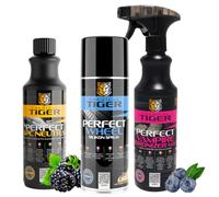 CHEMICAL TIGER - Set per la cura di cerchioni e pneumatici, 3 pezzi: Detergente per cerchioni + spray lucidante per pneumatici + detergente per interni ed esterni dell'auto - Cura i Cerchioni