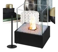 Cheminée Feu De Table Au Bioéthanol - Format Carré Compact Verre, Table Foyère D'extérieur Intérieur, Mini Brasero Sans Fumée Nomade | Brûleur Éthanol Décoration Salon Terrasse Pour Jardin