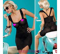 Chemise donna LIPPIE miniabito nero sexy lingerie chiffon OBSESSIVE OB0199