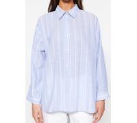 Chemise femme bleu clair à rayures blanches 100% coton 00467 OFFERTA