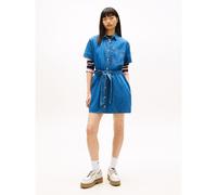 Chemisier corto in chambray con cintura Blu L Tinta unita