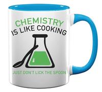 Chemistry is Like Cooking Just Don't Lick The Spoon - Tazza in ceramica per tè e caffè, colore: Azzurro