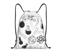 Chemistry Print Titolo: Lightweight Drawstring Duffel Bag - Water Resistant Folding Gym Sack with Adjustable Shoulder Strap, Ideal for Sport, Yoga, Travel and School, Nero , S