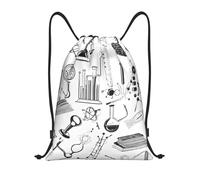Chemistry Print Titolo: Lightweight Drawstring Duffel Bag - Water Resistant Folding Gym Sack with Adjustable Shoulder Strap, Ideal for Sport, Yoga, Travel and School, Nero , S