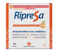 CHEMIST'S RESEARCH RIPRESA 30BUST 10G INTEGRATORE ALIMENTARE DI MAGNESIO E POTASSIO BUSTINE EFFERVESCENTI UTILE NEGLI STATI DI STANCHEZZA