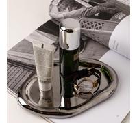CHENDECOR Vassoio decorativo in argento, vassoio da bagno, per gioielli, in ceramica, rotondo, per trucchi, organizer per la casa, piatto portaoggetti irregolare per il bagno (lungo)