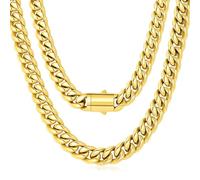 CHENETOILE Catena a maglia cubana da uomo, 12 mm, in acciaio inossidabile 316L, non si ossida, con robusta chiusura a scatola, placcata in oro 18 carati, resistente, regalo per lui con confezione da