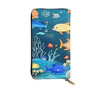 chenfandi Blu Underwater World of Fish Portafoglio, Portafoglio con cerniera da donna, Portafoglio lungo da donna, Portafoglio organizer multi-card, Portafoglio && Clutch, Nero , Taglia unica