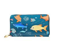 chenfandi Blue Underwater World of Fish Portafoglio, portafoglio con cerniera, organizer multi-card, grande capacità, 7,48 x 4,13 pollici (circa 19 x 10,5 cm), Nero , Taglia unica