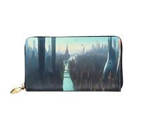 chenfandi Cities of the Future, portafoglio con cerniera, portafoglio di grande capacità, portafoglio lungo, portafoglio organizer multi-carte, unisex, Nero , Taglia unica