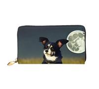 chenfandi Dog Under Moon Portafoglio, portafoglio con cerniera, portafoglio organizer multi-carte, &&& grande capacità, 7,48 x 4,13 pollici (circa 19 x 10,5 cm), Nero , Taglia unica