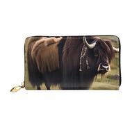 chenfandi Mighty Highland Yak, portafoglio con cerniera, portafoglio grande capacità, portafoglio lungo, portafoglio organizer multi-carte, unisex, Nero , Taglia unica