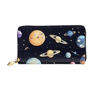chenfandi Saturn Jupiter Earth Portafoglio, portafoglio con cerniera, portafoglio organizer multi-card, grande capacità, circa 19 x 10,5 cm, Nero , Taglia unica