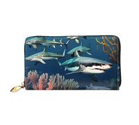 chenfandi Sharks Under The Sea Portafoglio, Portafoglio con cerniera, Portafoglio di grande capacità, Portafoglio lungo, Multi-Card Organizer Portafoglio, && Unisex, Nero , Taglia unica