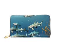 chenfandi Sharks Under The Sea Portafoglio, portafoglio con cerniera, portafoglio organizer multi-card, &&& grande capacità, 7,48 x 4,13 pollici (circa 19 x 10,5 cm), Nero , Taglia unica