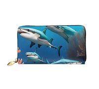 chenfandi Submarine Shark Coral Portafoglio, portafoglio con cerniera, portafoglio organizer multi-carte, &&& grande capacità, 7,48 x 4,13 pollici (circa 19 x 10,5 cm), Nero , Taglia unica