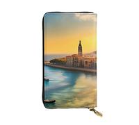 chenfandi Sunset in Barcelona Portafoglio, Portafoglio con cerniera da donna, Portafoglio lungo da donna, Portafoglio organizer multi-card, Portafoglio && Clutch, Nero , Taglia unica
