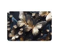 chenfandi Tappeto nero con farfalle bianche dorate, 40 x 60 cm, antiscivolo, adatto per camere da letto, bagni, salotti, ecc.