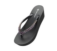 CHENGAIJIAN Sandali, Ciabatte Infradito da Spiaggia con Tacco 6 cm for Donna, con Fondo Spesso e Cristalli Scarpe da Doccia(Black,35 EU)