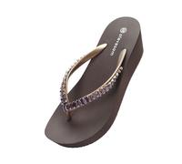 CHENGAIJIAN Sandali, Ciabatte Infradito da Spiaggia con Tacco 6 cm for Donna, con Fondo Spesso e Cristalli Scarpe da Doccia(Brown,38 EU)